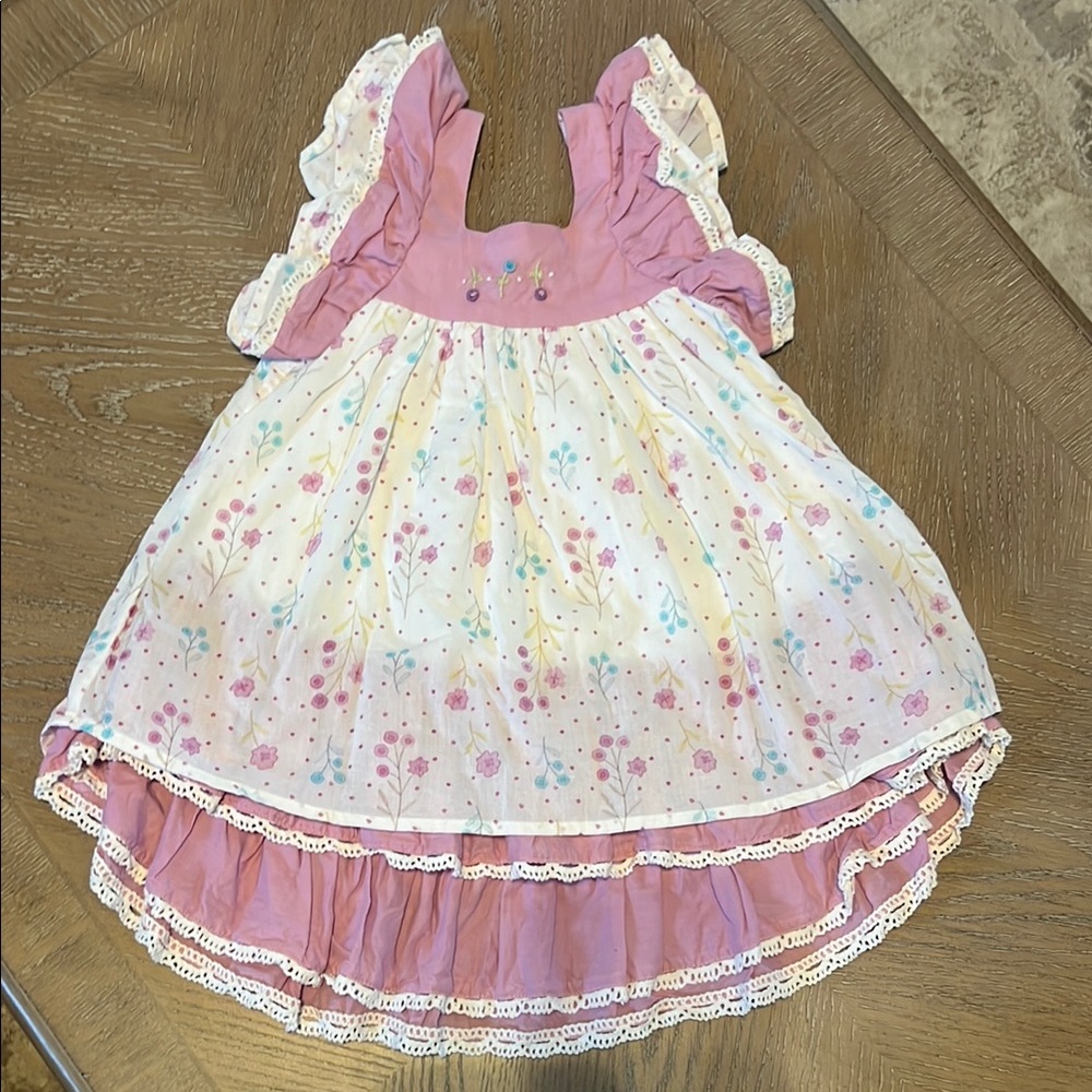 Well Dressed Wolf Floral Pink and White Dress with Lace Trim